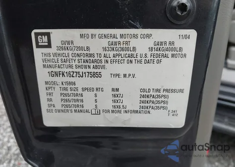 2005 Chevrolet Suburban 1500 Ls z USA, uszkodzony, nr VIN 1GNFK16Z75J175855